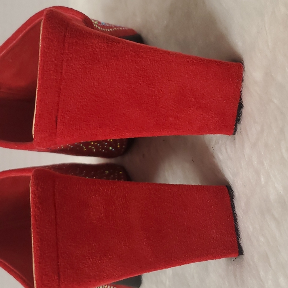 Big Tree Red Velvet Square Toe Diamond Studded 4-… - image 4